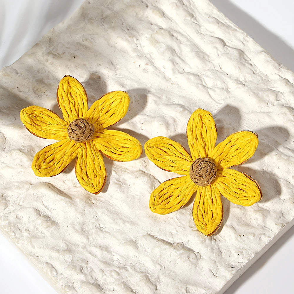 Colorful Raffia Flower Stud Earrings