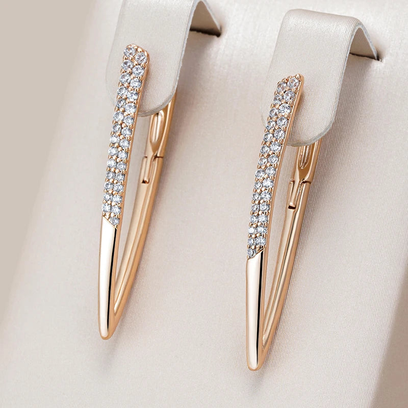 V Shape White Zircon 585 Rose Gold Earrings