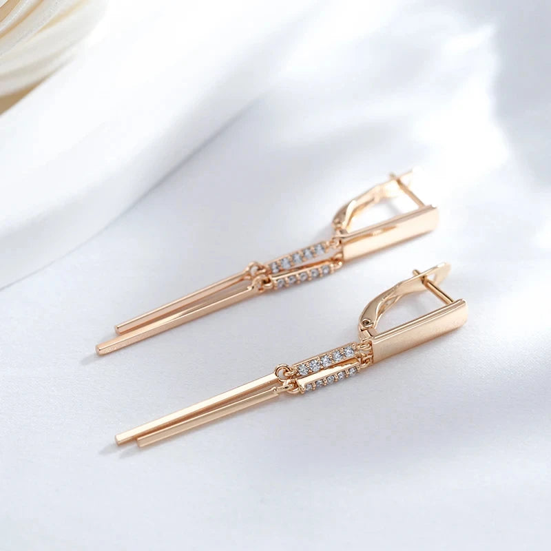 Tassel Long 585 Rose Gold Zircon Earrings