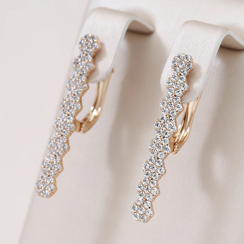 Geometric Zircon Long 585 Rose Gold Earrings