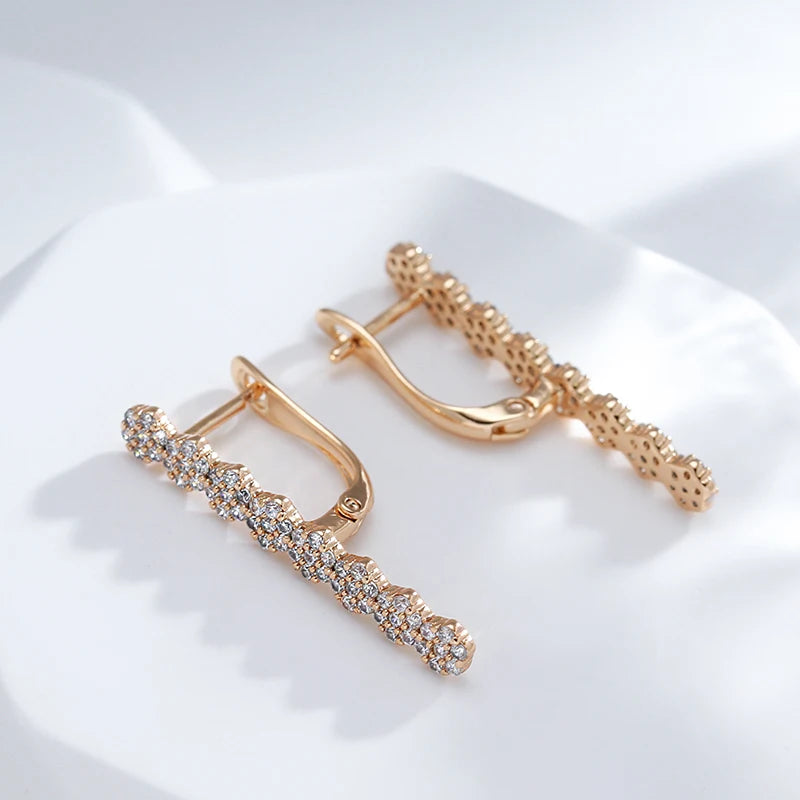 Geometric Zircon Long 585 Rose Gold Earrings