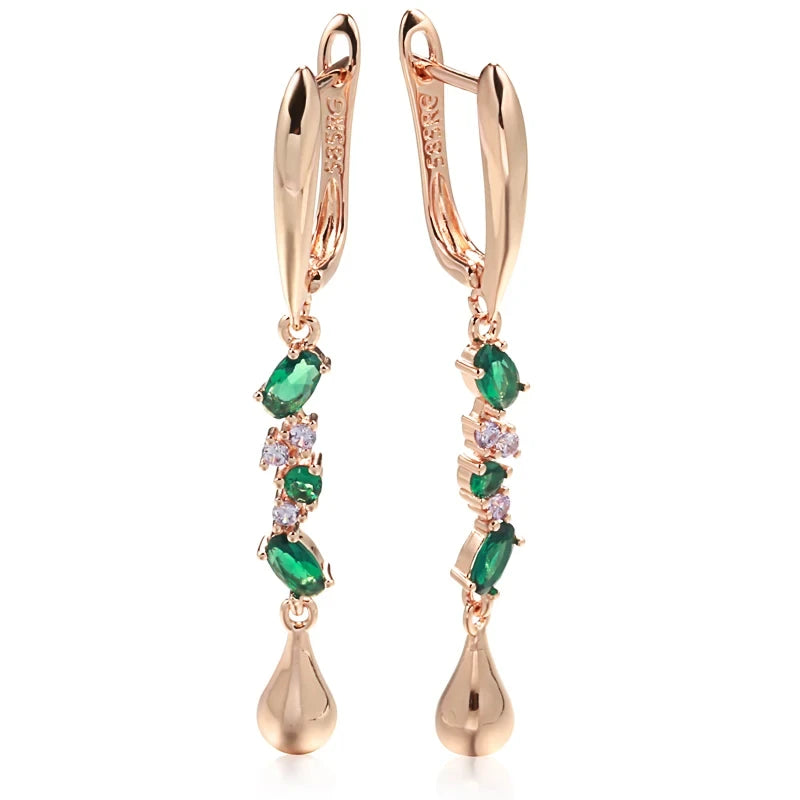 Tassel Long Green Zircon 585 Rose Gold Earrings