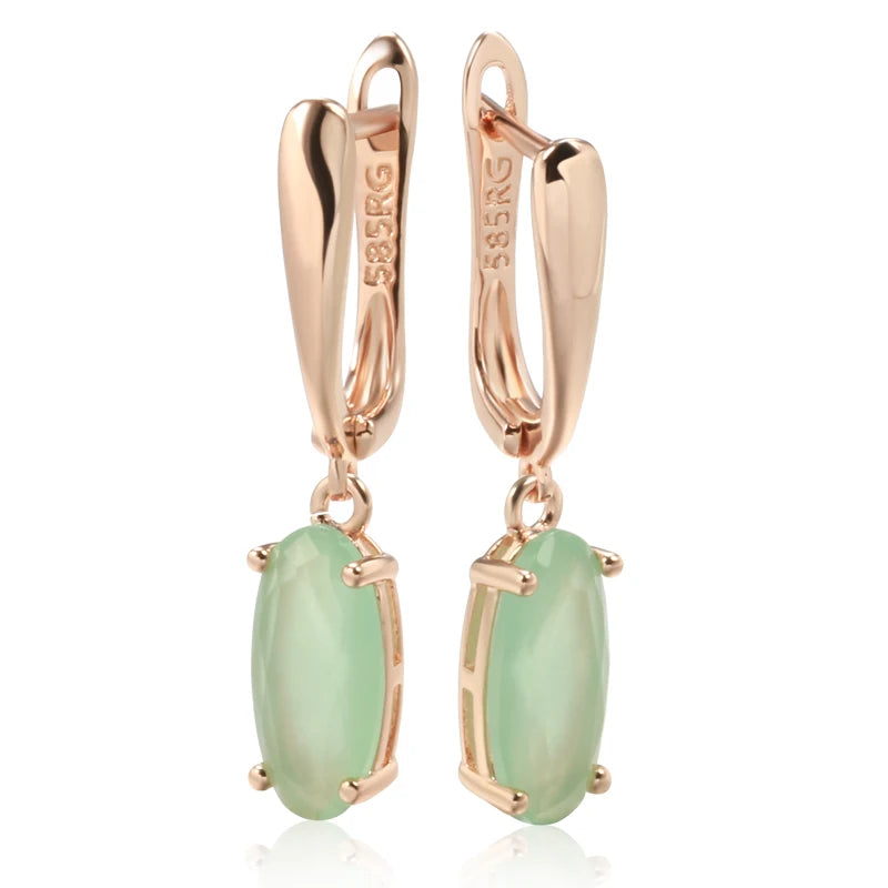 Simple Green Zircon 585 Rose Gold Earrings