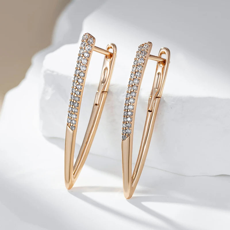 V Shape White Zircon 585 Rose Gold Earrings