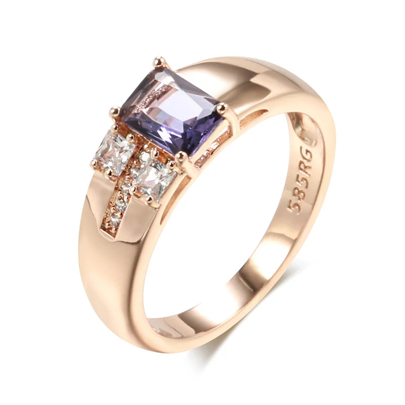 Square Purple Zircon Ring 585 Rose Gold