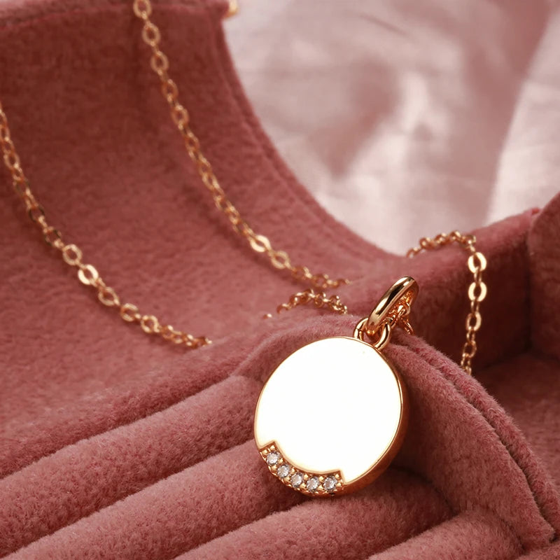 Glossy Coin Shape 585 Rose Gold Necklace