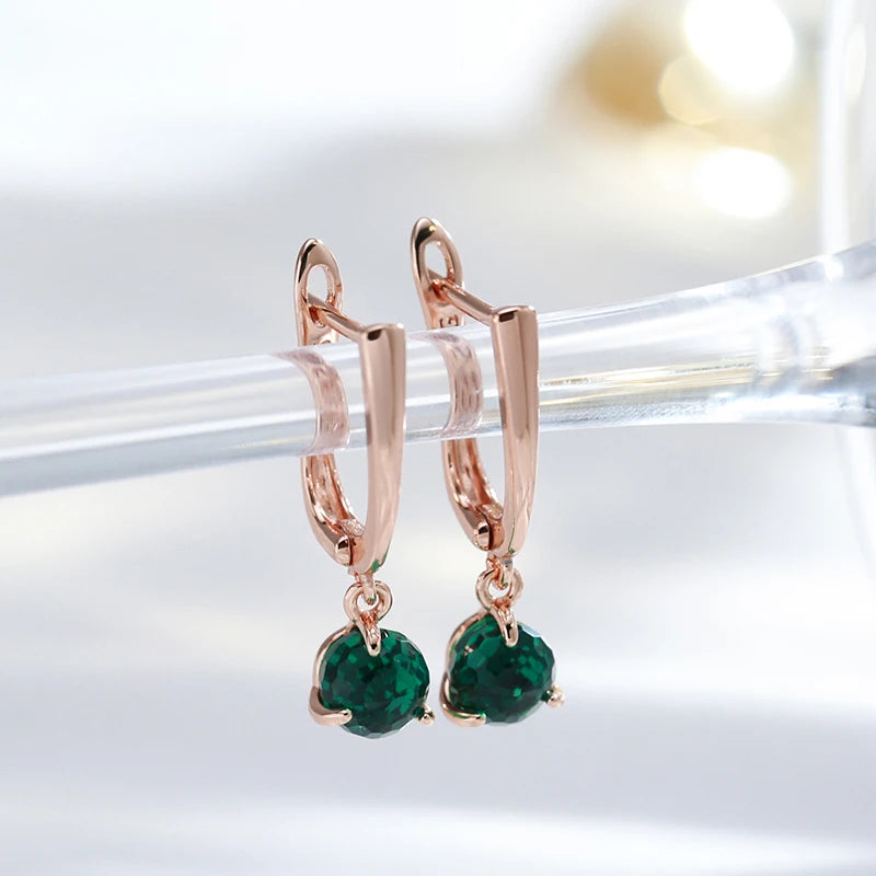 Green Cut Zircon 585 Rose Gold Dangle Earrings