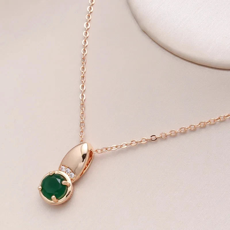 Round Emerald Stone 585 Rose Gold Necklace