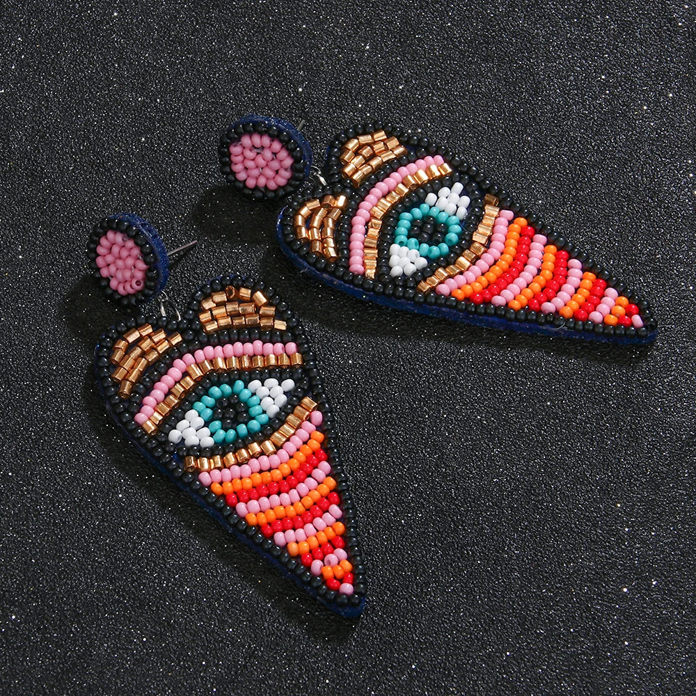 Heart Devil's Eye Bead Earrings