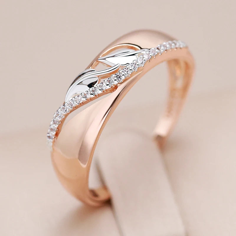 Zircon Leaf Ring 585 Rose Gold