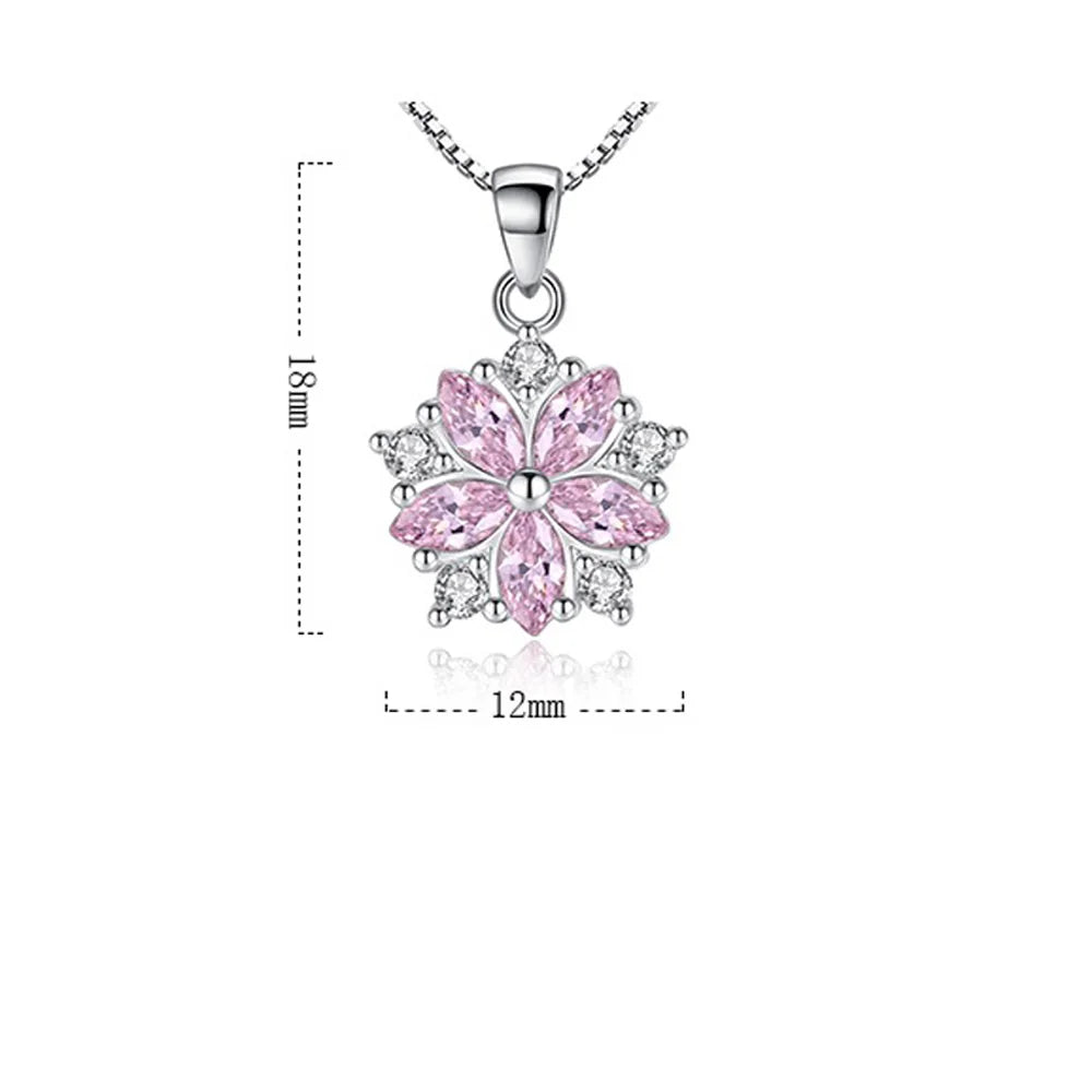 925 Silver Pink Crystal Flower Necklace