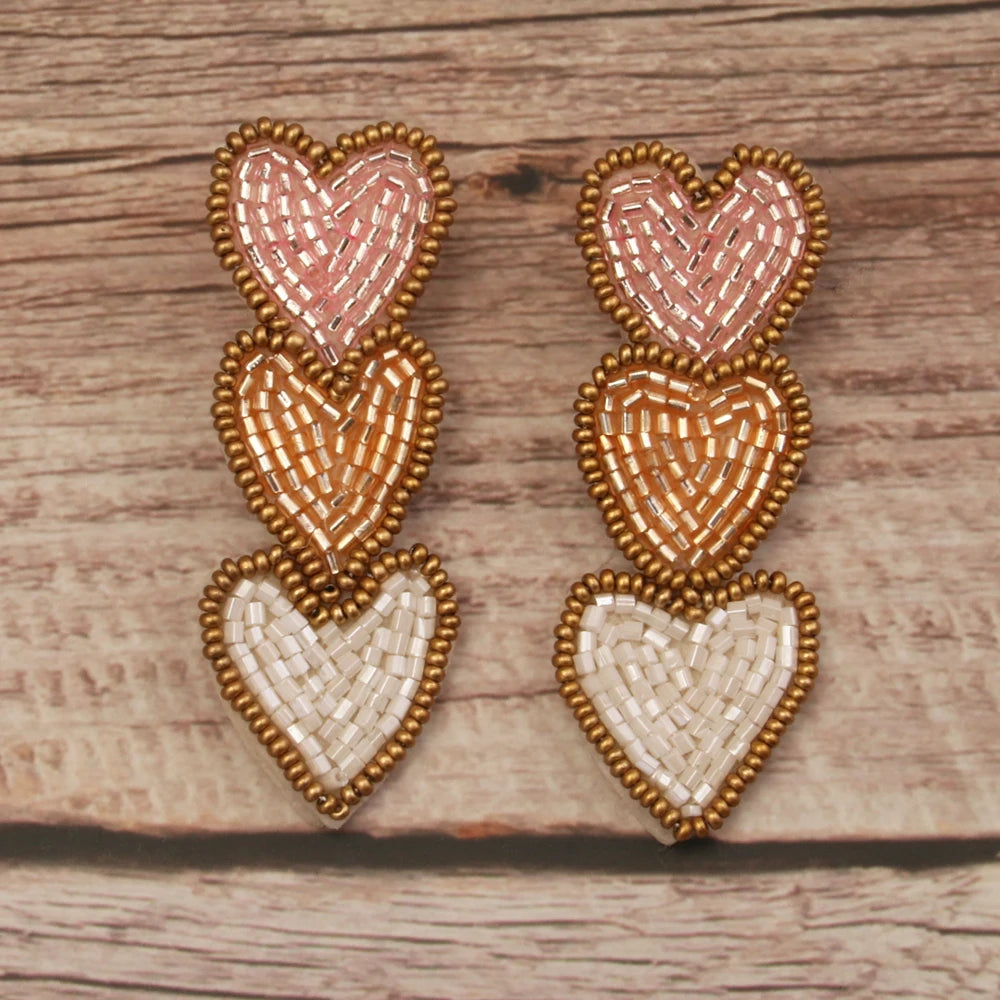 Valentine’s Hearts Beaded Dangle Earrings