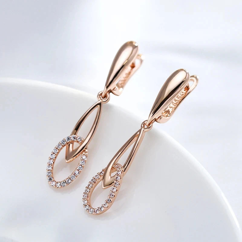 Fashion Hanging 585 Rose Gold Zircon Earrings