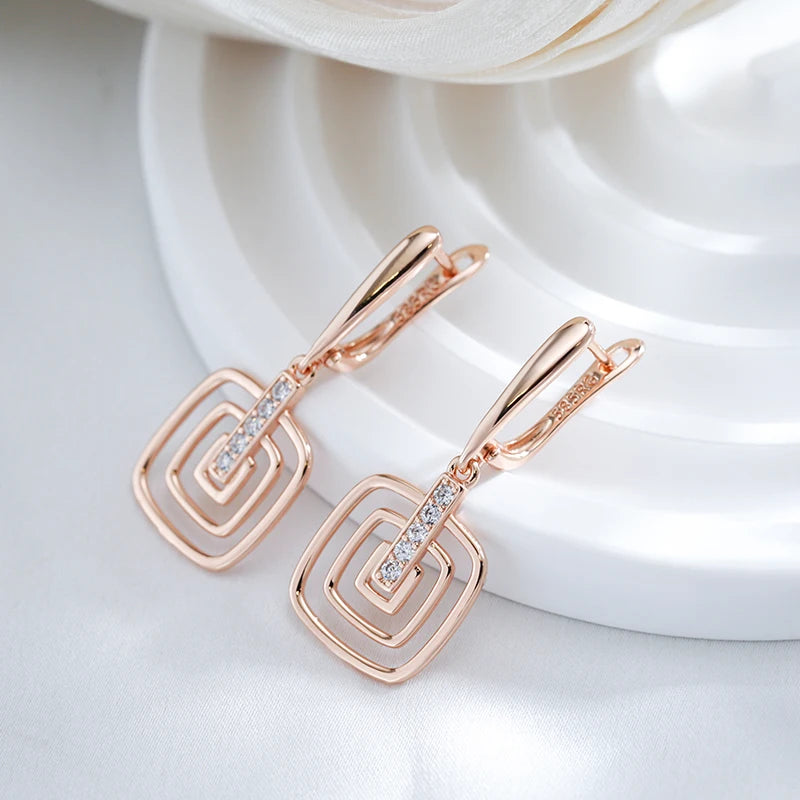 Hollow Square White Zircon 585 Rose Gold Earrings