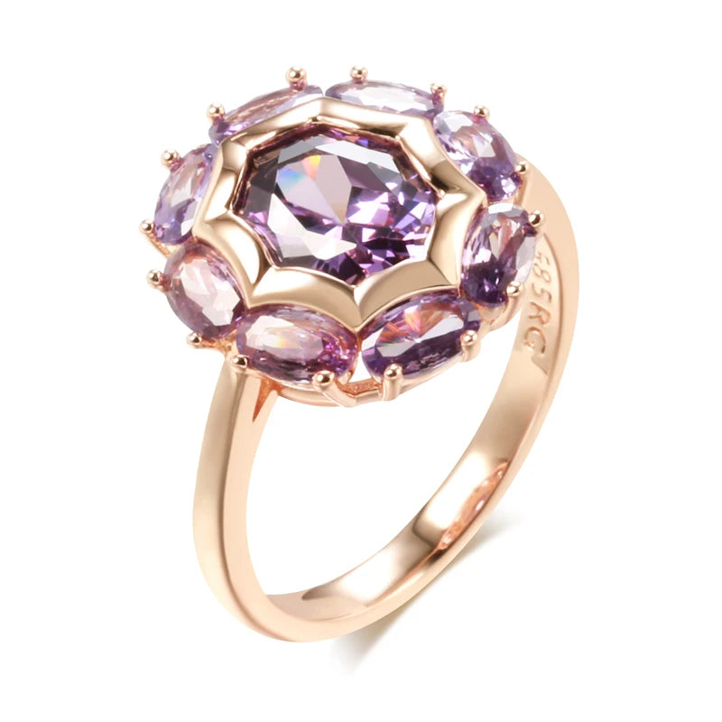 Ovaler lila Zirkon Ring 585 Roségold