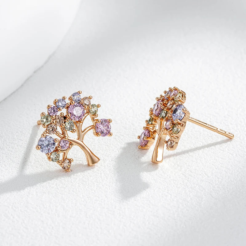 Colorful Lucky Tree 585 Rose Gold Earrings