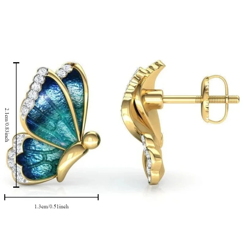 Blue Butterfly Crystal Ear Studs