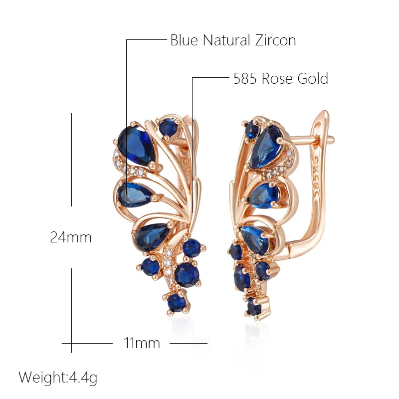 Elegant Blue Crystal 585 Rose Gold Earrings