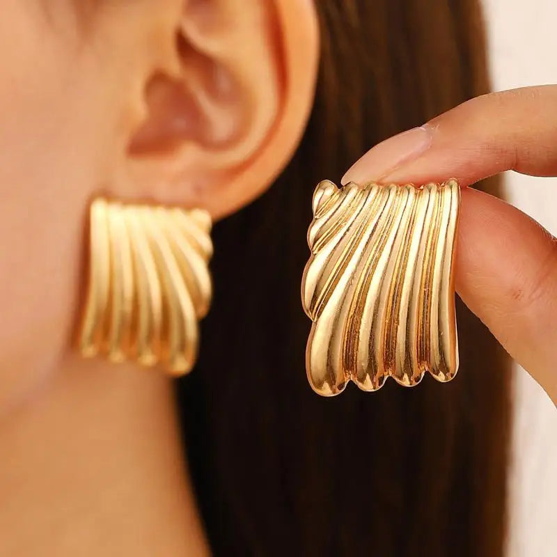 Punk Rectangular Ribbed Earrings for Women