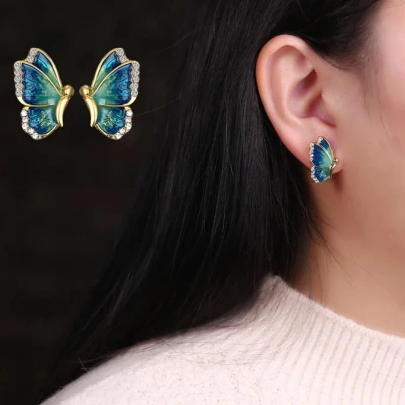 Blue Butterfly Crystal Ear Studs