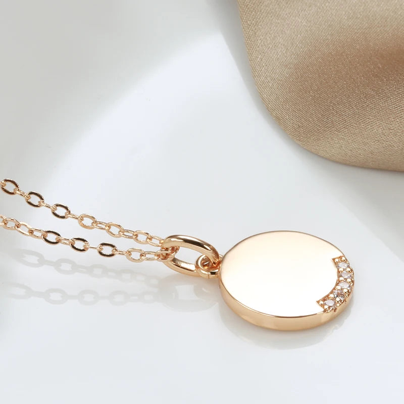 Glossy Coin Shape 585 Rose Gold Necklace