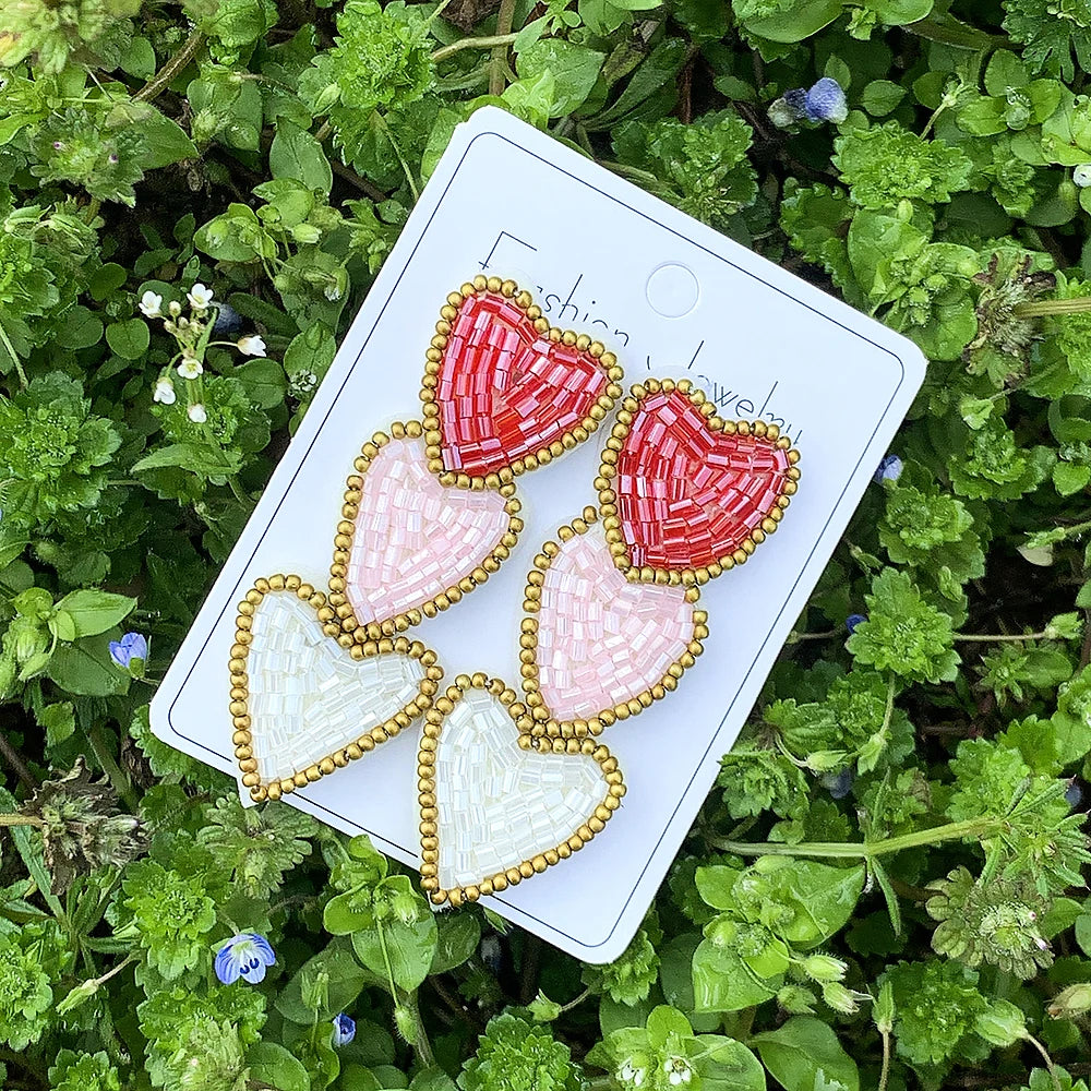 Valentine’s Hearts Beaded Dangle Earrings