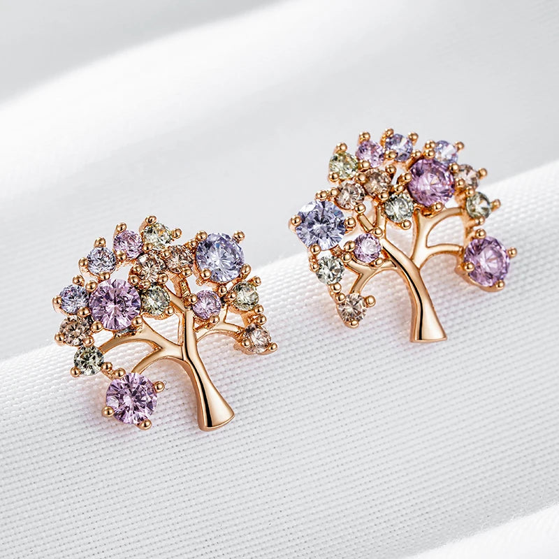 Colorful Lucky Tree 585 Rose Gold Earrings