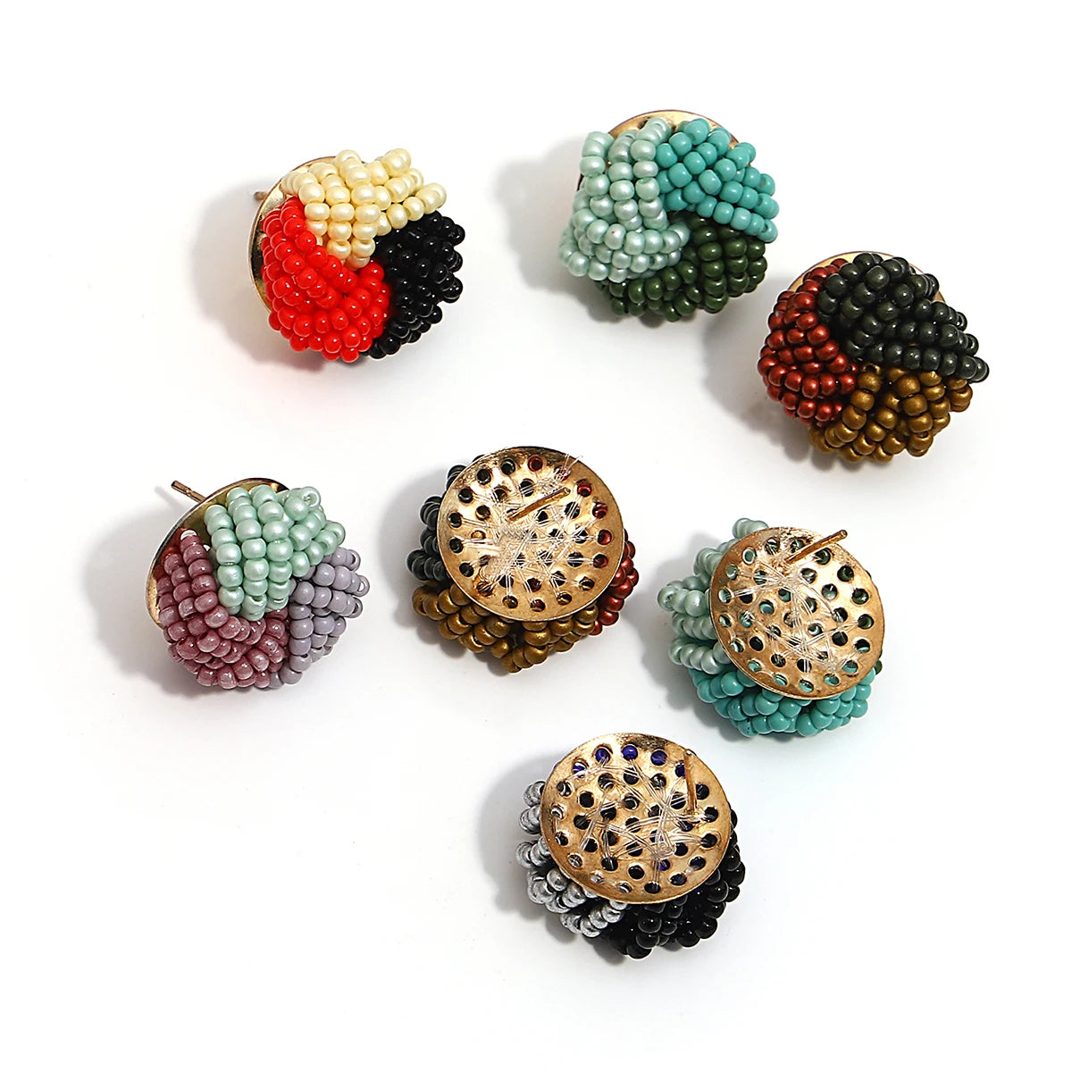 Tricolor Beaded Knot Stud Earrings