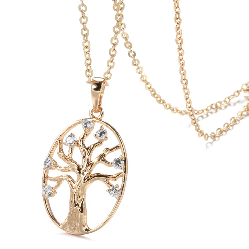 Oval Hollow Life Tree 585 Rose Gold Necklace