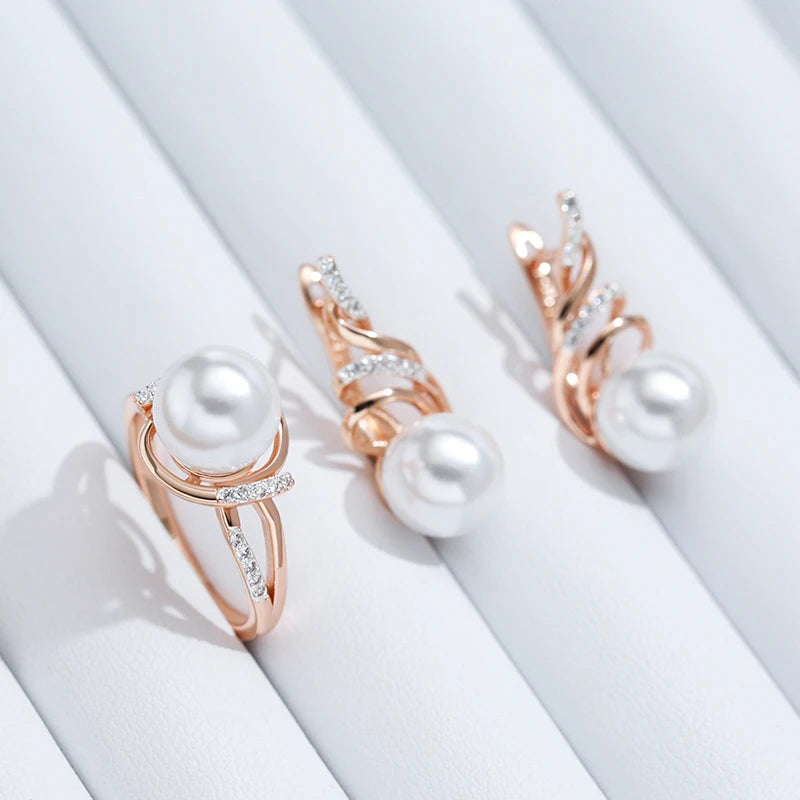 Geometry Pearl Zircon Ring 585 Rose Gold