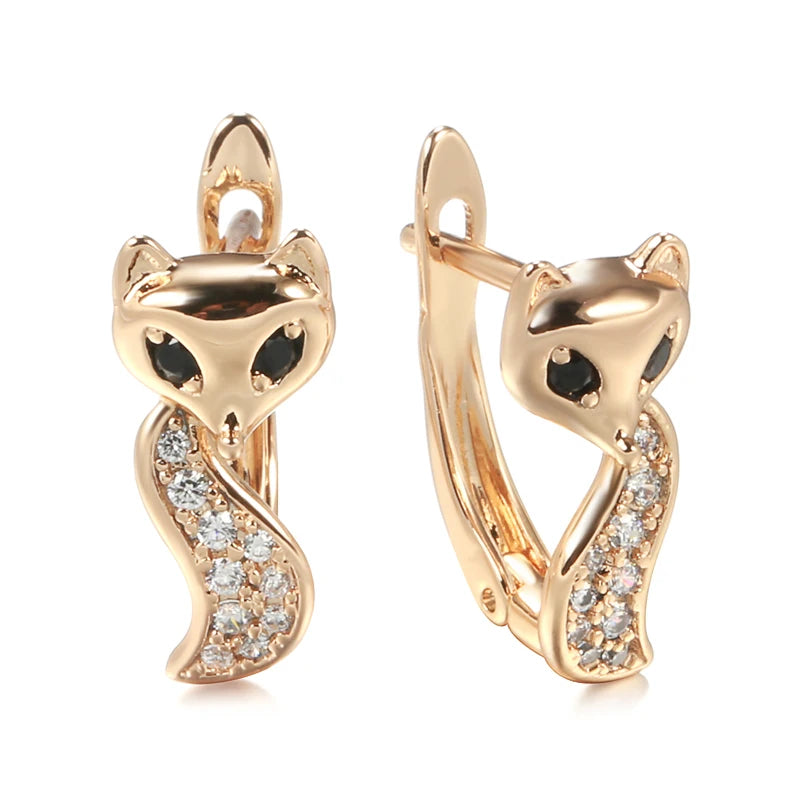 Fox Shape 585 Rose Gold Zircon Earrings