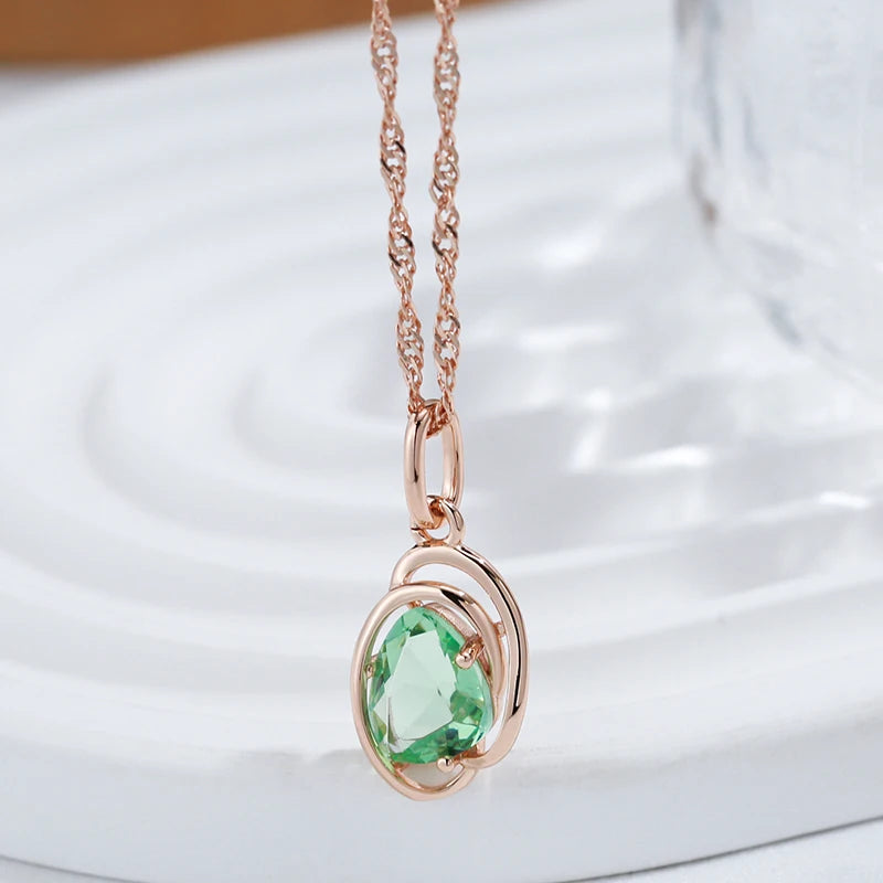 Light Green Stone 585 Rose Gold Necklace