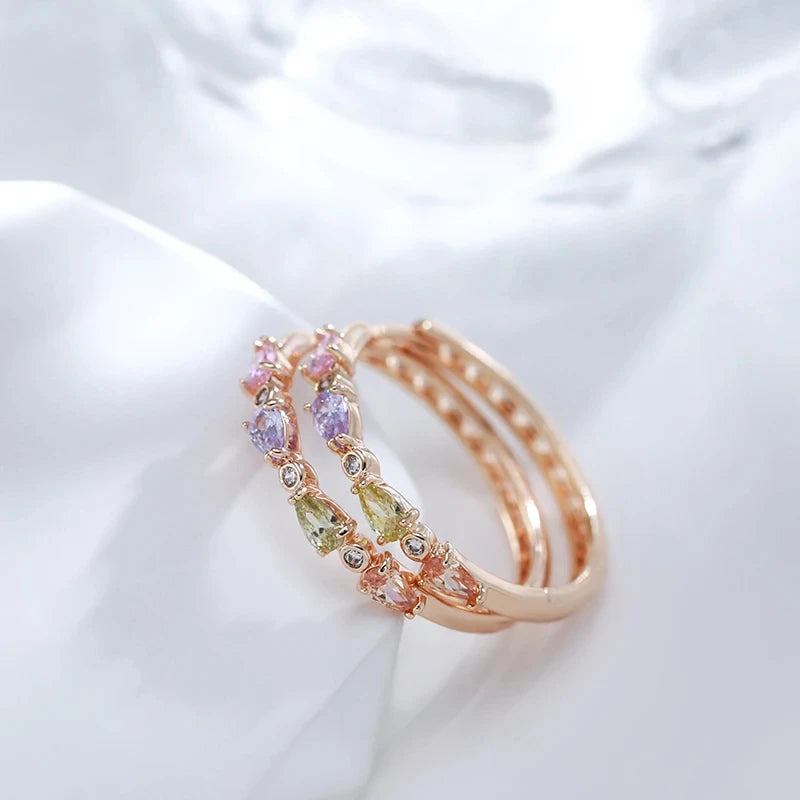 Colorful Natural Zircon 585 Rose Gold Hoop Earrings