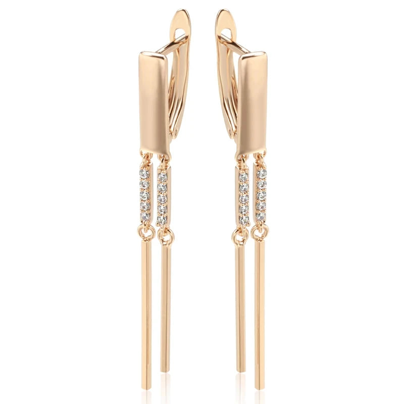 Tassel Long 585 Rose Gold Zircon Earrings