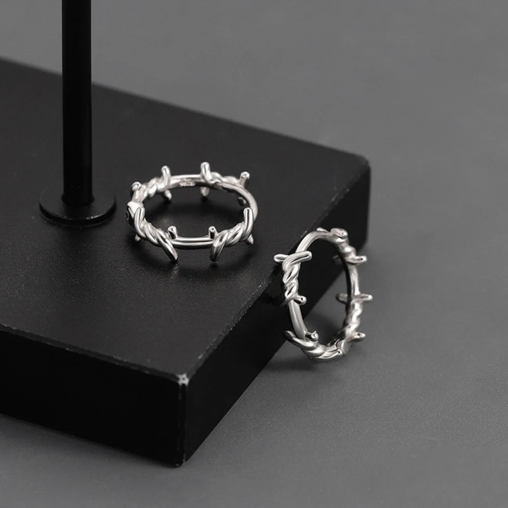 Gothic Silver Thorns Hoop Earrings