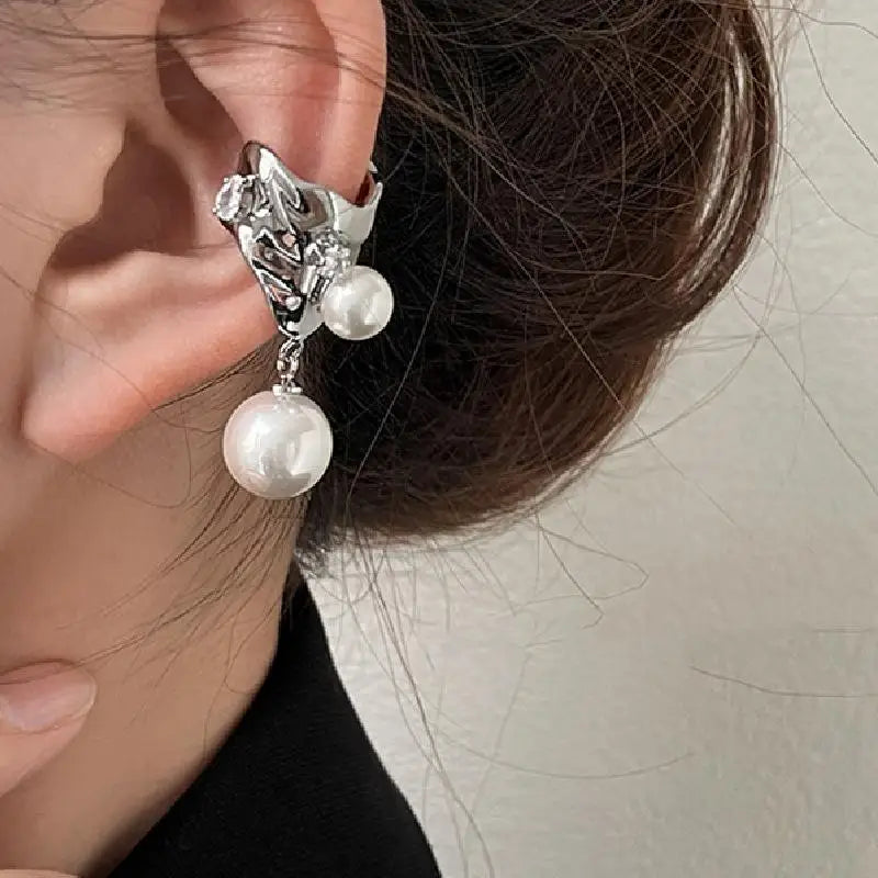 Punk Pearl Zircon Ear Cuffs