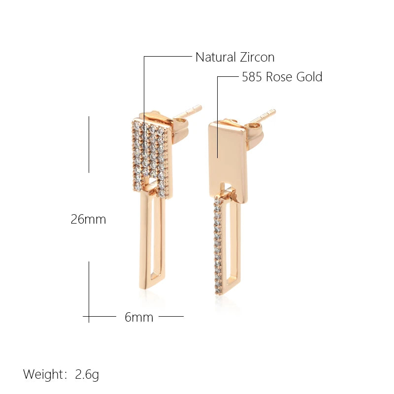 Square Geometry Zircon 585 Rose Gold Earrings