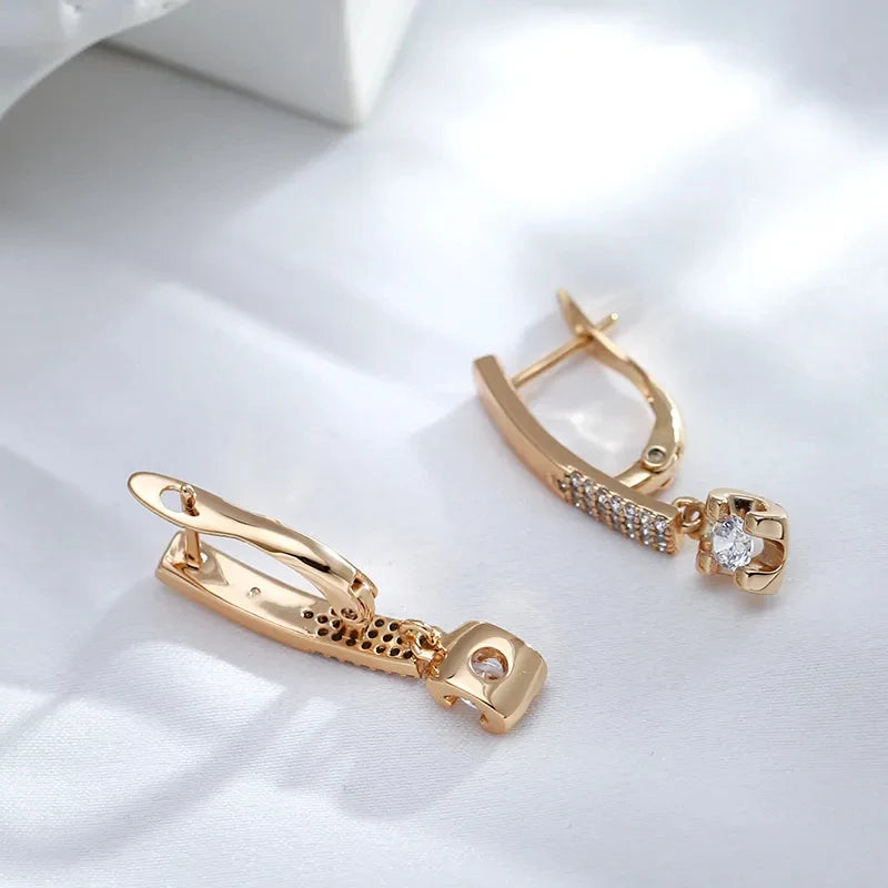 Simple White Zircon 585 Rose Gold Drop Earrings