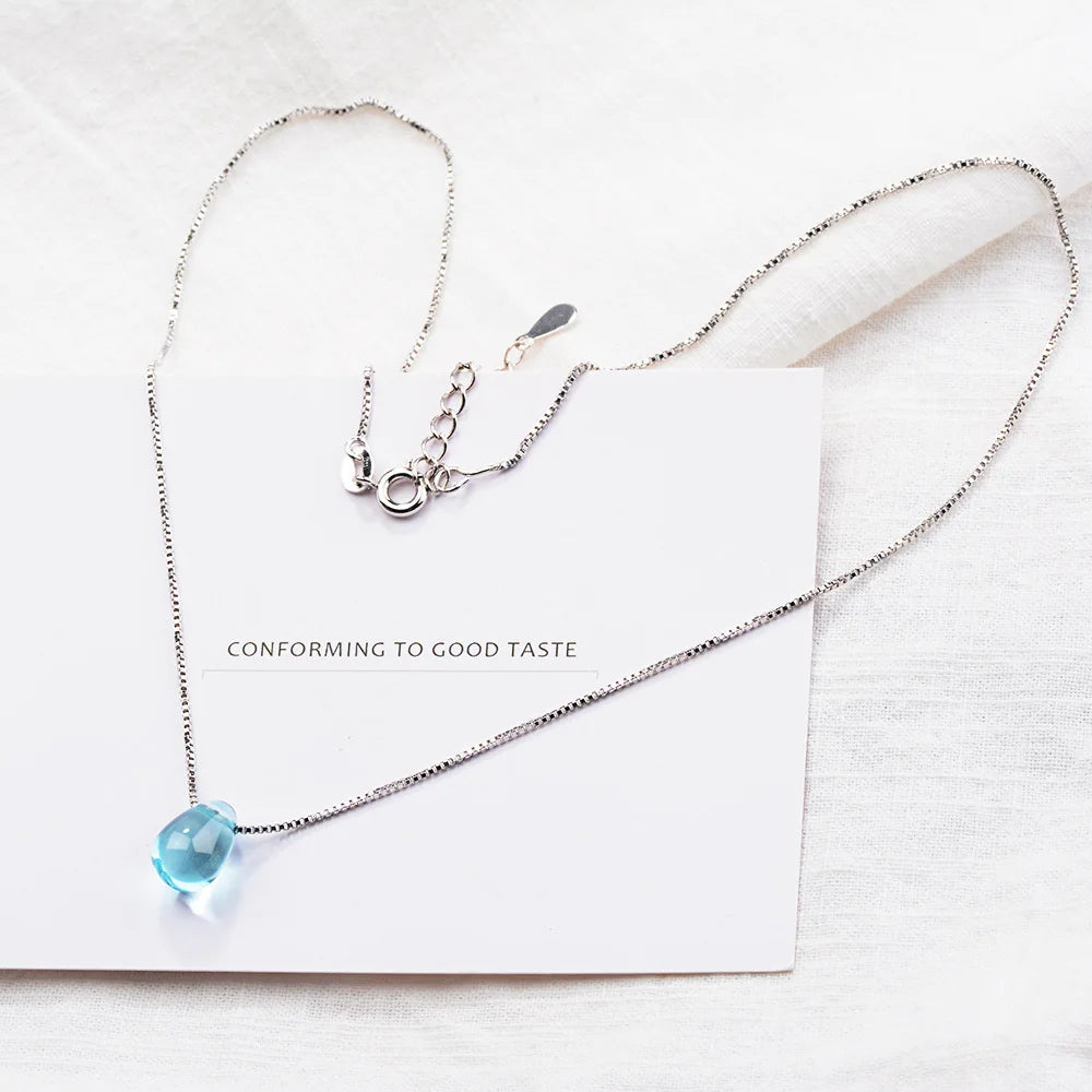 925 Silver Blue Crystal Pendant Necklace