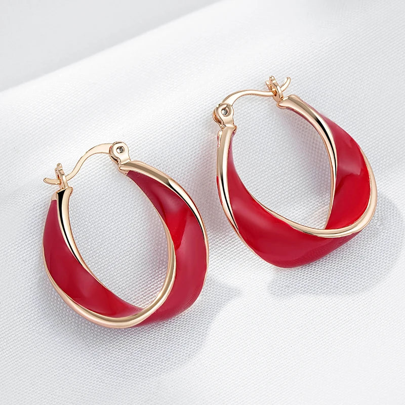 Elegant Red Enamel 585 Rose Gold Drop Earrings