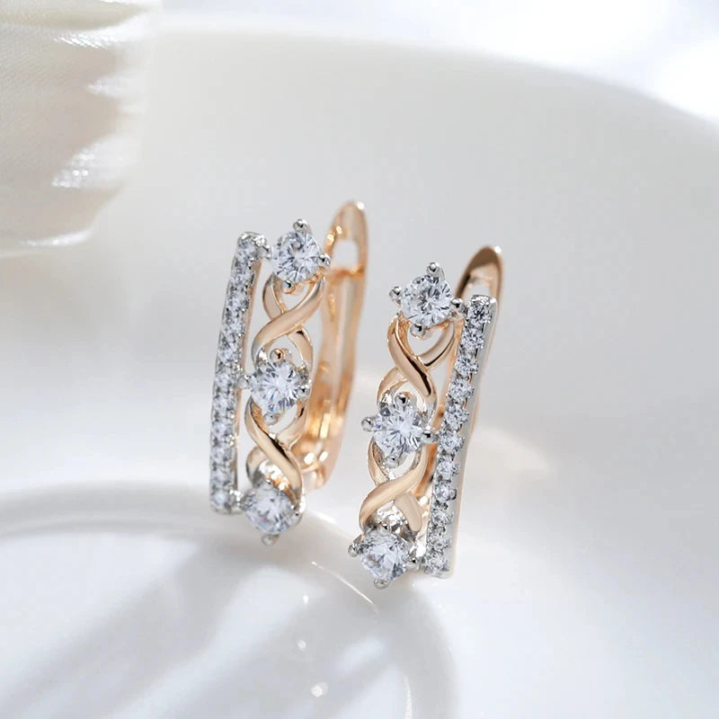 Shiny 585 Rose Gold Silver Zircon Earrings