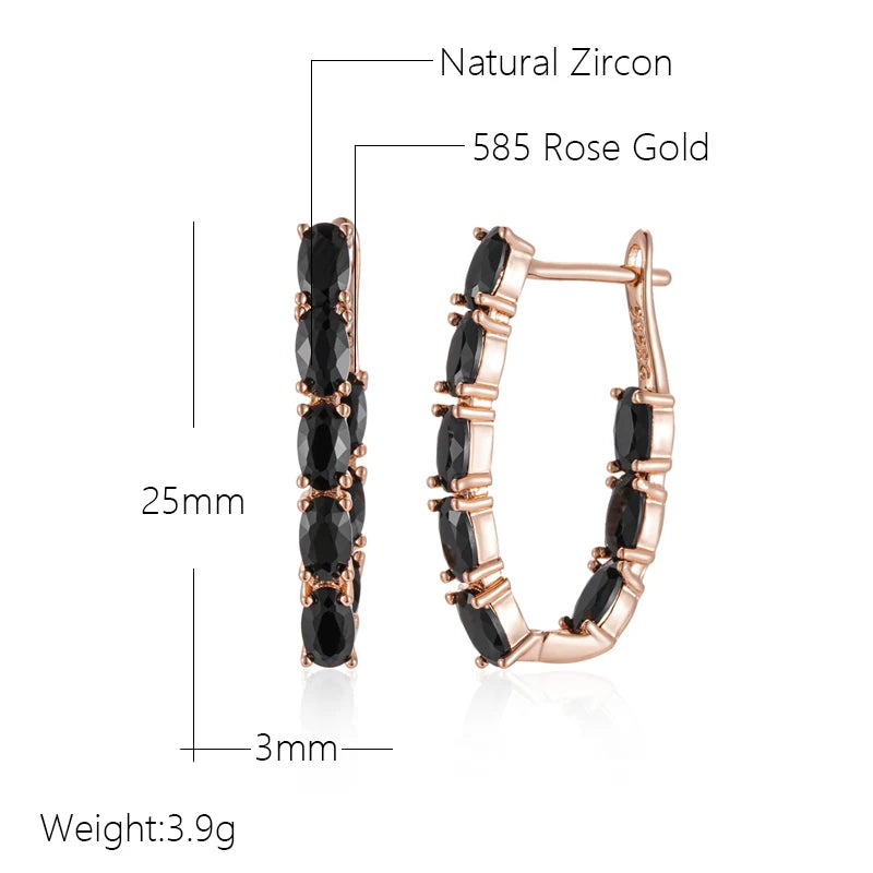 Black Stone Long 585 Rose Gold Drop Earrings