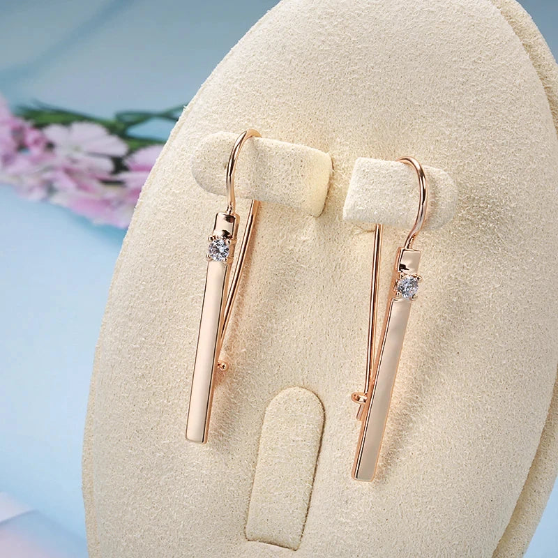 Elegant Long Drop 585 Rose Gold Earrings