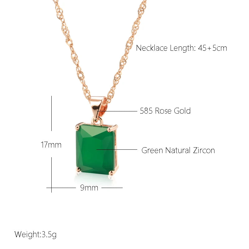 Dark Green Square 585 Rose Gold Necklace