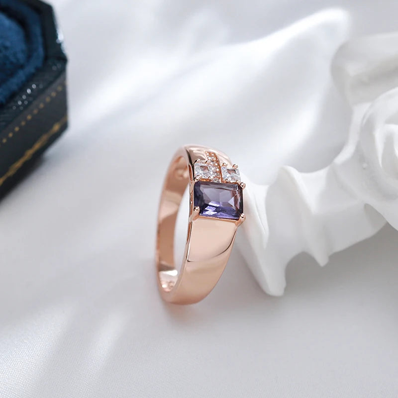 Square Purple Zircon Ring 585 Rose Gold