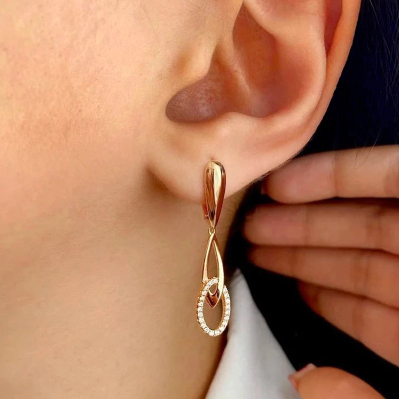 Fashion Hanging 585 Rose Gold Zircon Earrings