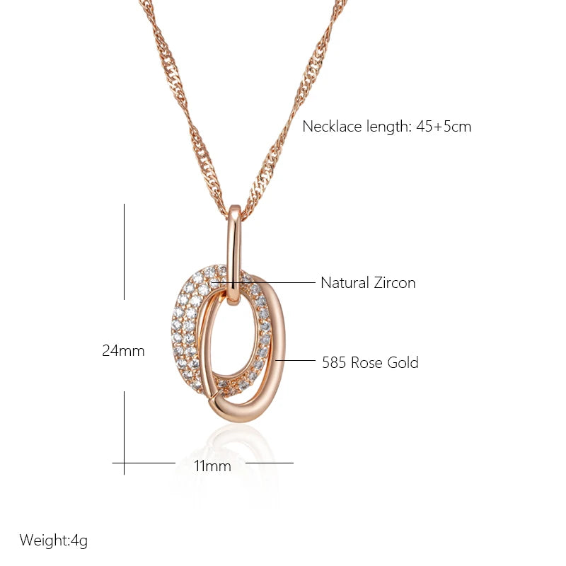 Double Hoop Zircon 585 Rose Gold Necklace