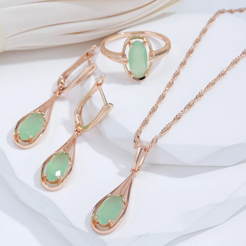 Green Emerald Zircon 585 Rose Gold Necklace