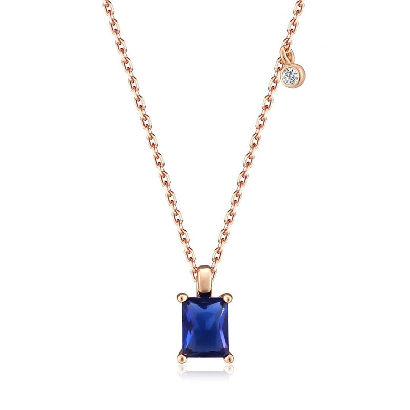 Square Blue Zircon 585 Rose Gold Necklace