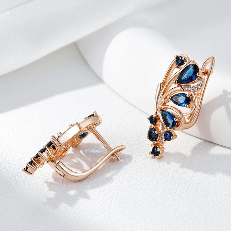 Elegant Blue Crystal 585 Rose Gold Earrings